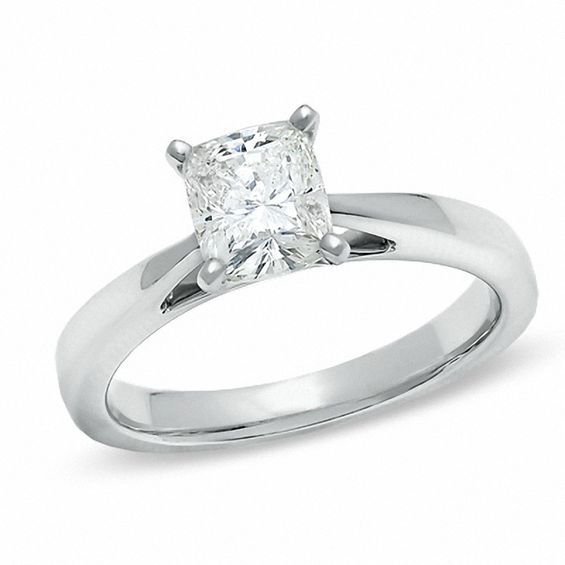 Celebration LuxÂ® 1-1/5 CT. Cushion-Cut Certified Diamond Solitaire Engagement Ring in 18K White Gold (H/Si2)
