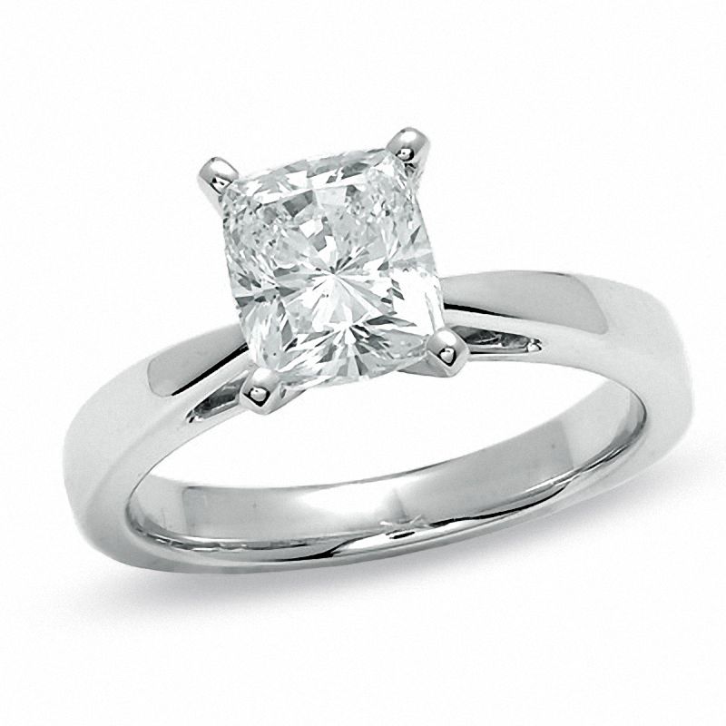 Main Image 1 of Celebration Lux® 2 CT. T.W. Cushion-Cut Certified Diamond Solitaire Engagement Ring in 18K White Gold (H/SI2)