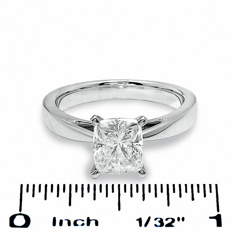 Main Image 4 of Celebration Lux® 2 CT. T.W. Cushion-Cut Certified Diamond Solitaire Engagement Ring in 18K White Gold (H/SI2)