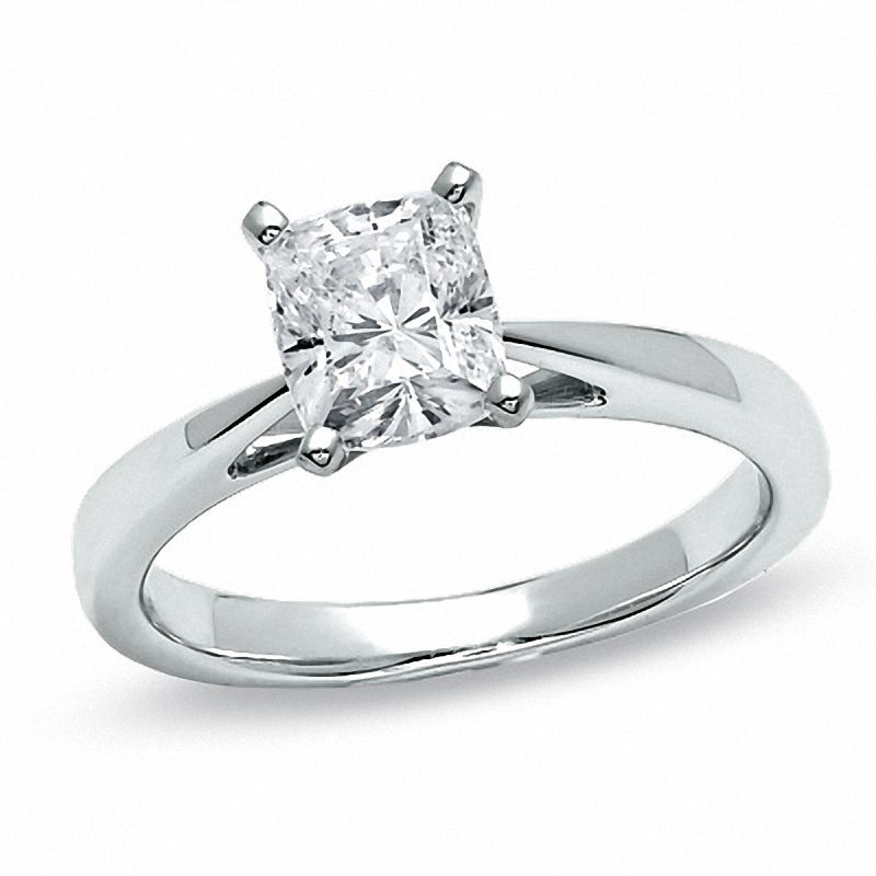 Main Image 1 of Celebration Lux® 1-1/2 CT. Cushion-Cut Certified Diamond Solitaire Engagement Ring in 18K White Gold (H/SI2)