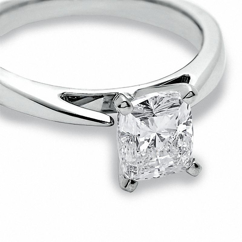 Main Image 2 of Celebration Lux® 1-1/2 CT. Cushion-Cut Certified Diamond Solitaire Engagement Ring in 18K White Gold (H/SI2)