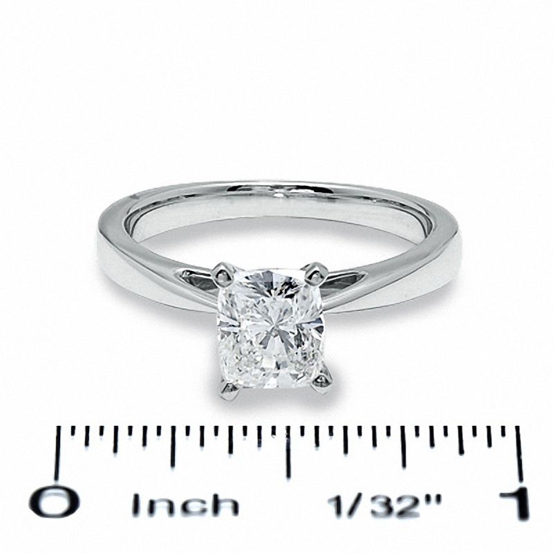 Main Image 4 of Celebration Lux® 1-1/2 CT. Cushion-Cut Certified Diamond Solitaire Engagement Ring in 18K White Gold (H/SI2)