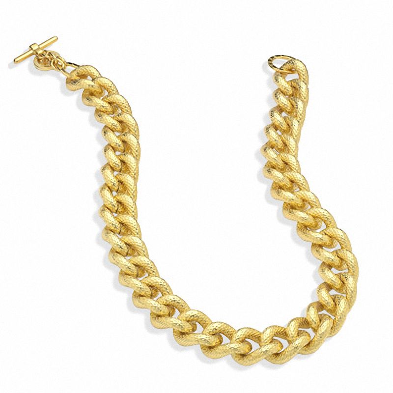 Main Image 2 of 18K Gold-Plated Brass Textured Link Necklace - 17.5&quot;