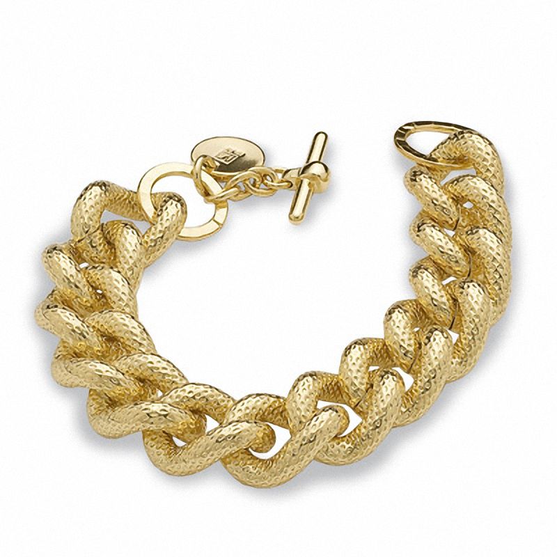 Main Image 1 of 18K Gold-Plated Brass Textured Link Bracelet - 7.5"