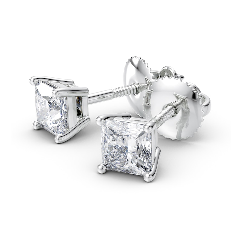 1 CT. T.W. Certified Princess-Cut Diamond Solitaire Stud Earrings in Platinum (I/VS2)
