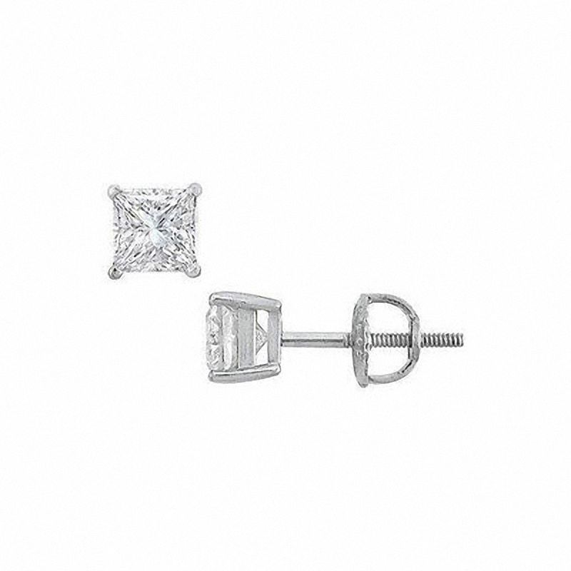 1/3 CT. T.W. Certified Princess-Cut Diamond Solitaire Stud Earrings in 18K White Gold (I/SI2)