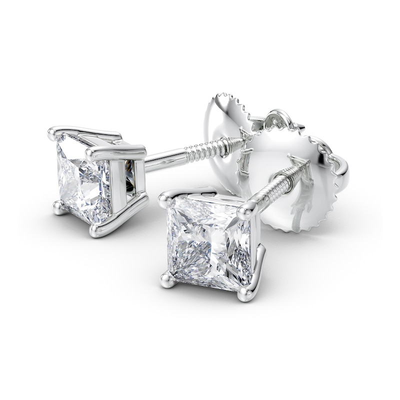 1 CT. T.W. Certified Princess-Cut Diamond Solitaire Stud Earrings in 18K White Gold (I/VS2)