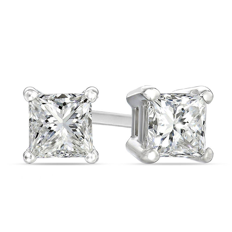 3/4 CT. T.W. Certified Princess-Cut Diamond Solitaire Stud Earrings in ...