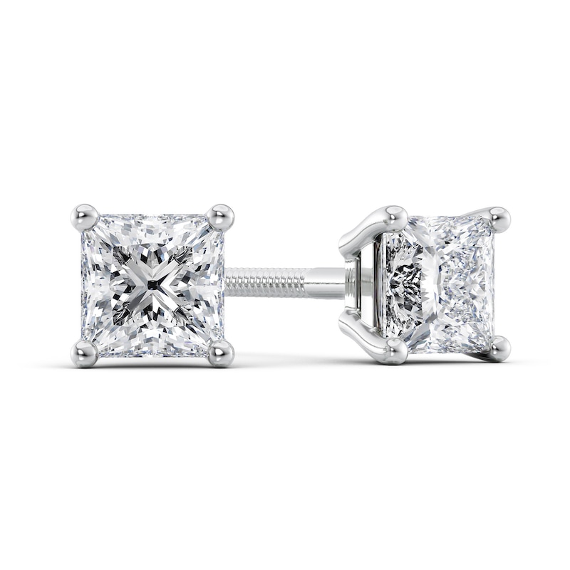 3/4 CT. T.W. Certified Princess-Cut Diamond Solitaire Stud Earrings in 18K White Gold (I/VS2)