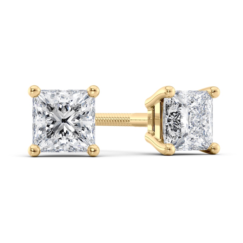 3/4 CT. T.W. Certified Princess-Cut Diamond Solitaire Stud Earrings in 18K Gold (I/VS2)