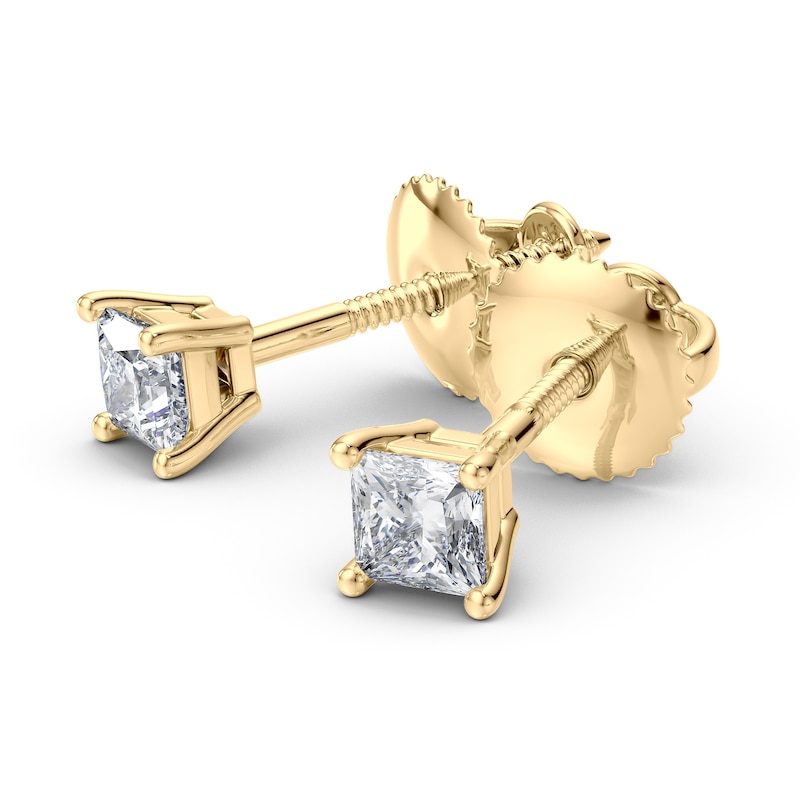 1/3 CT. T.W. Certified Princess-Cut Diamond Solitaire Stud Earrings in 18K Gold (I/VS2)