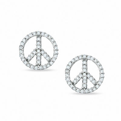 1/6 Cttw. Jewel Tie Solid 10k White Gold Round Diamond Peace Sign Earrings