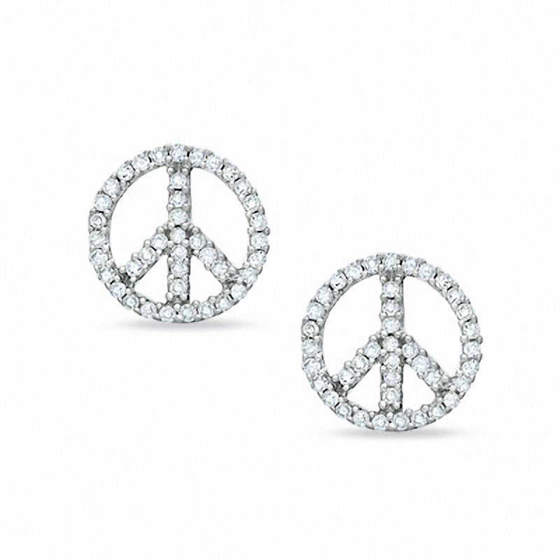 1/4 CT. T.W. Diamond Peace Sign Stud Earrings in 10K White Gold