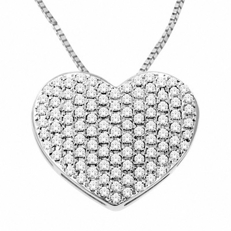 1 2 Ct T W Diamond Pavé Puff Heart Pendant In 10k White Gold T W Diamond Pavé Puff Heart Pendant In 10k White Gold