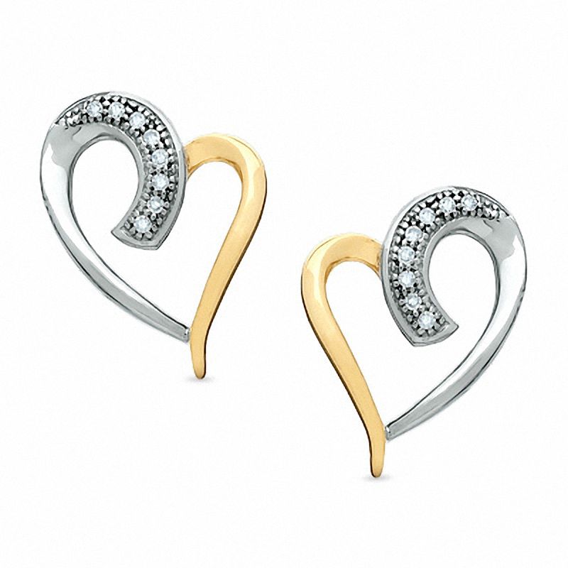 Diamond Accent Heart Stud Swish Earrings in TwoTone Sterling Silver