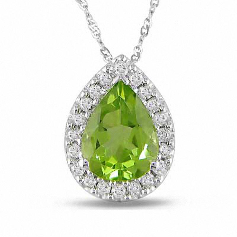 Pear-Shaped Peridot and 1/5 CT. T.W. Diamond Pendant in 14K White Gold - 17"