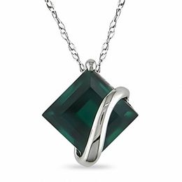 Princess-Cut Lab-Created Emerald Overlay Pendant in 10K White Gold - 17&quot;