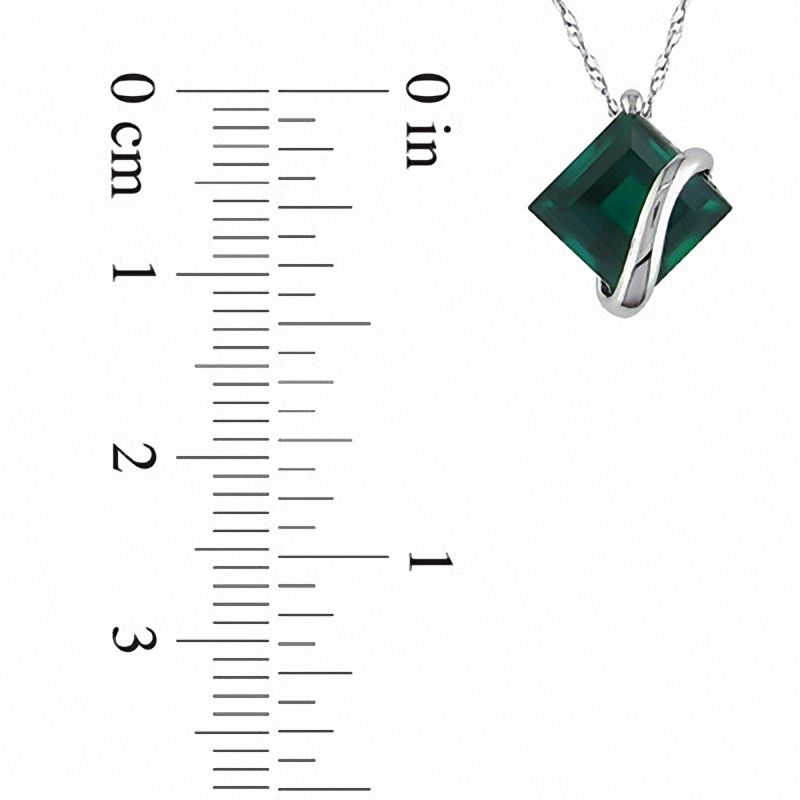 Main Image 2 of Princess-Cut Lab-Created Emerald Overlay Pendant in 10K White Gold - 17"