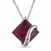Thumbnail Image 0 of 8.0mm Princess-Cut Lab-Created Ruby Overlay Pendant in 10K White Gold - 17"