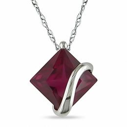 8.0mm Princess-Cut Lab-Created Ruby Overlay Pendant in 10K White Gold - 17&quot;