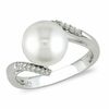 Thumbnail Image 0 of 9.0-10.0mm Button Freshwater Cultured Pearl and 1/20 CT. T.W. Diamond Bypass Ring in Sterling Silver