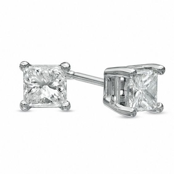 3/4 CT. T.W. Princess-Cut Diamond Solitaire Stud Earrings in 14K White Gold