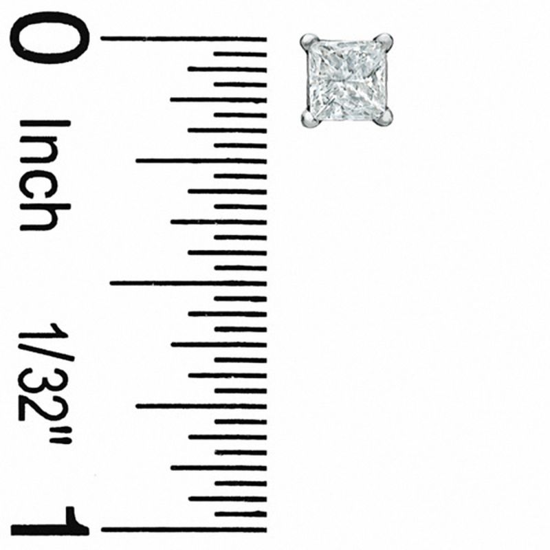Main Image 2 of 3/4 CT. T.W. Princess-Cut Diamond Solitaire Stud Earrings in 14K White Gold (J/I3)
