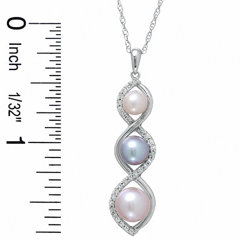 Main Image 2 of Pink and Grey Freshwater Cultured Pearl Twist Pendant in 10K White Gold with Diamond Accents