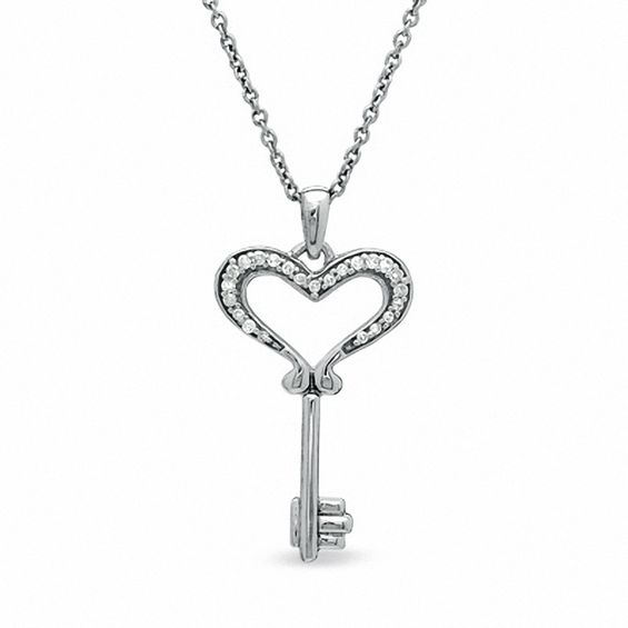 1/10 Ct. T.W. Diamond Double Heart-Top Key Pendant