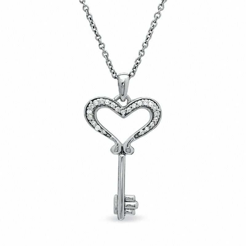 1/20 CT. T.W. Diamond Small Heart Key Pendant in Sterling Silver