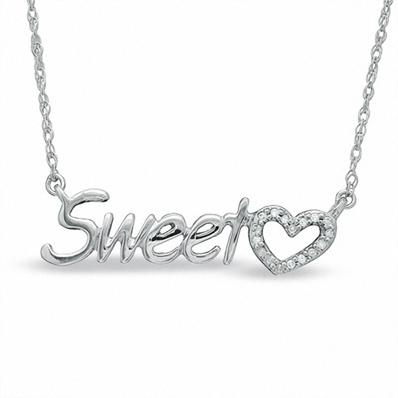 Main Image 1 of Diamond Accent Sweet Heart Necklace in Sterling Silver