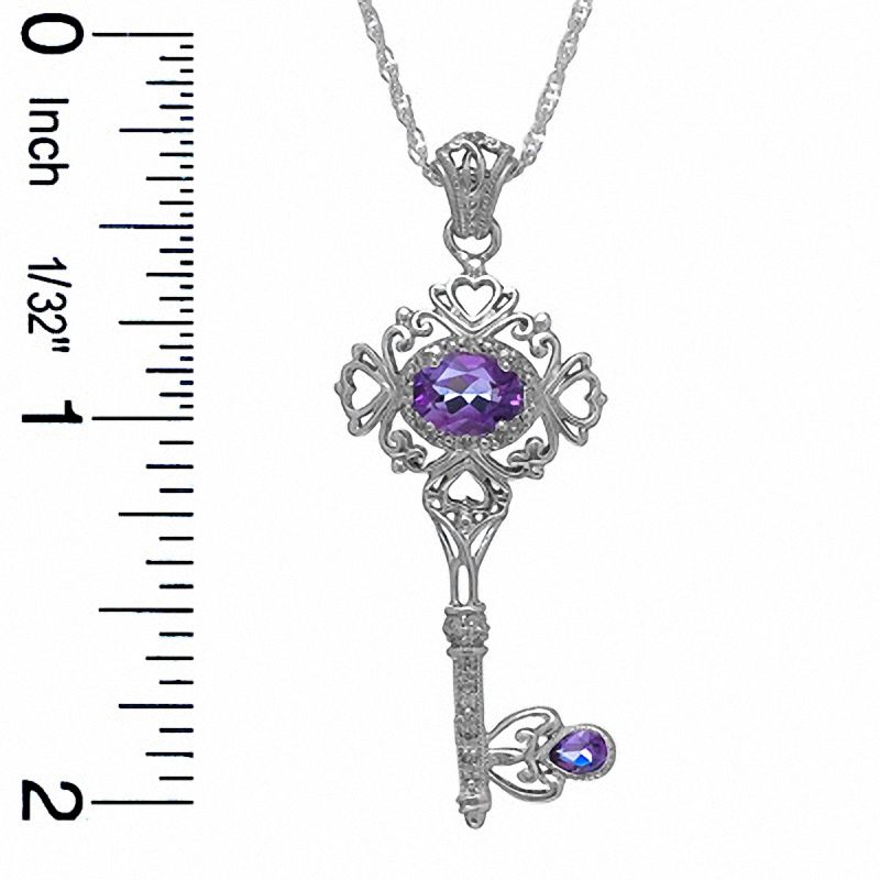 Main Image 2 of Amethyst Vintage-Style Key Pendant in Sterling Silver with Diamond Accents