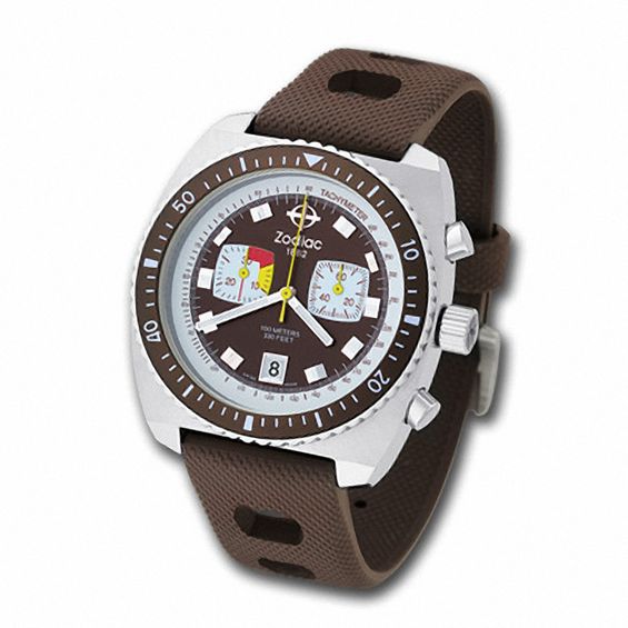 Men's Zodiac Sea Dragon Chronograph Strap Watch with Brown Dial (Model: Zs2236)