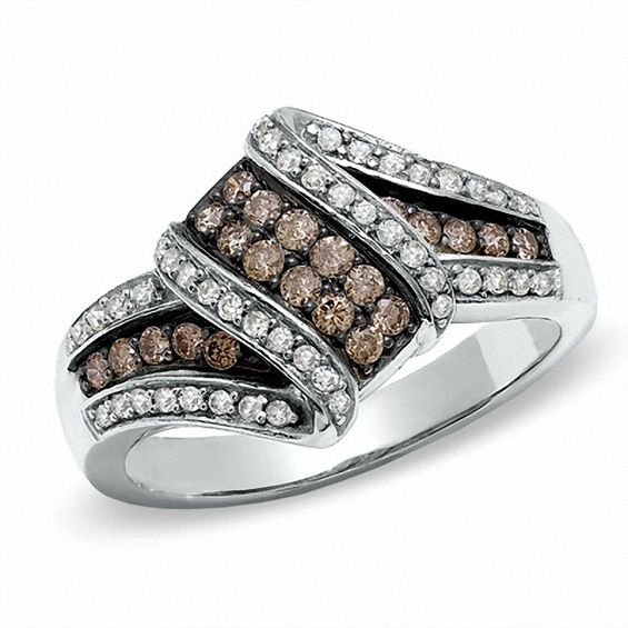 1/2 CT. T.w. Champagne and White Diamond Knot Ring in 10K White Gold