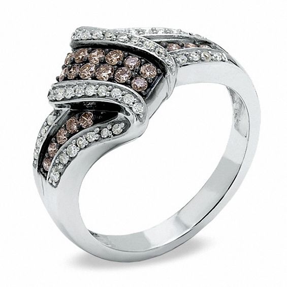 1/2 CT. T.w. Champagne and White Diamond Knot Ring in 10K White Gold