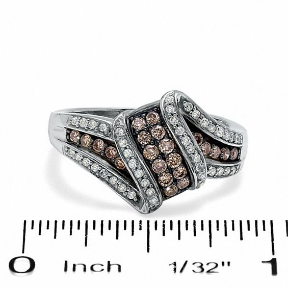 1/2 CT. T.w. Champagne and White Diamond Knot Ring in 10K White Gold