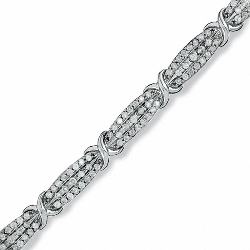 Main Image 1 of 3 CT. T.W. Diamond "X" Bracelet in 10K White Gold