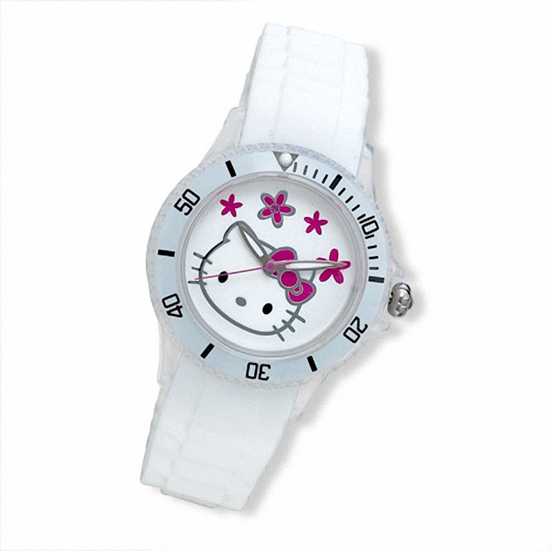 Main Image 1 of Hello Kitty® White Strap Watch with Pink Sapphire White Dial (Model: HWL1155WHITE)