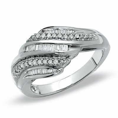 『TW RING SILVER』 1/4 CT. T.W. Diamond Multi-Bypass Ring in Sterling Silver | Zales