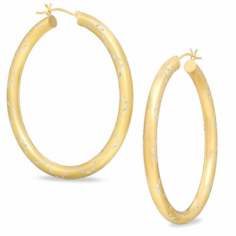 Main Image 1 of OroMagnifico™ 50mm Diamond-Cut Hoop Earrings in 14K Gold over Sterling Silver