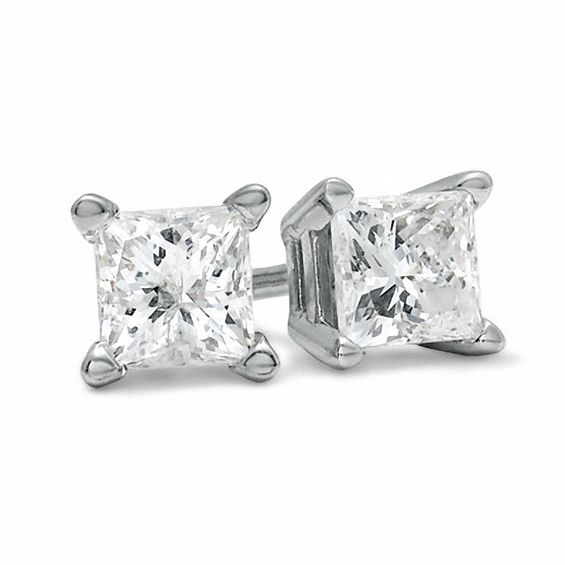 3/4 CT. T.w. Princess-Cut Diamond Solitaire Stud Earrings in 14K White Gold