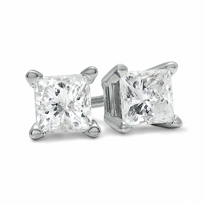 Main Image 1 of 3/4 CT. T.W. Princess-Cut Diamond Solitaire Stud Earrings in 14K White Gold