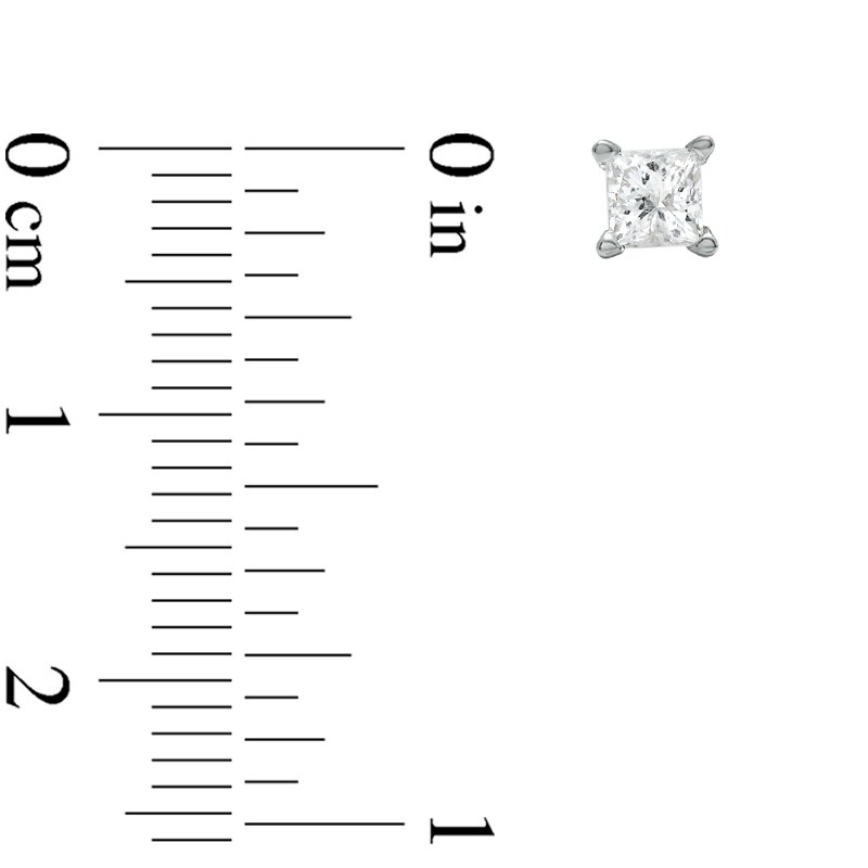 Main Image 2 of 3/4 CT. T.W. Princess-Cut Diamond Solitaire Stud Earrings in 14K White Gold