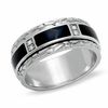 Thumbnail Image 0 of Men's Black Enamel Inlay Sterling Silver Spinner Band with Diamond Accents