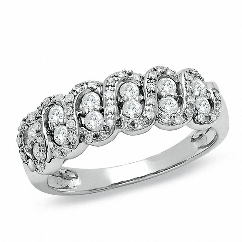 Main Image 1 of 1/2 CT. T.W. Diamond Swirl Band in 10K White Gold