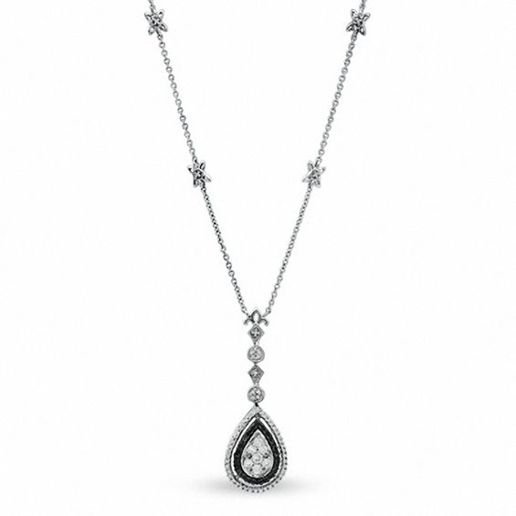 1/2 CT. T.w. Enhanced Black and White Diamond Pear-Shaped Pendant in Sterling Silver