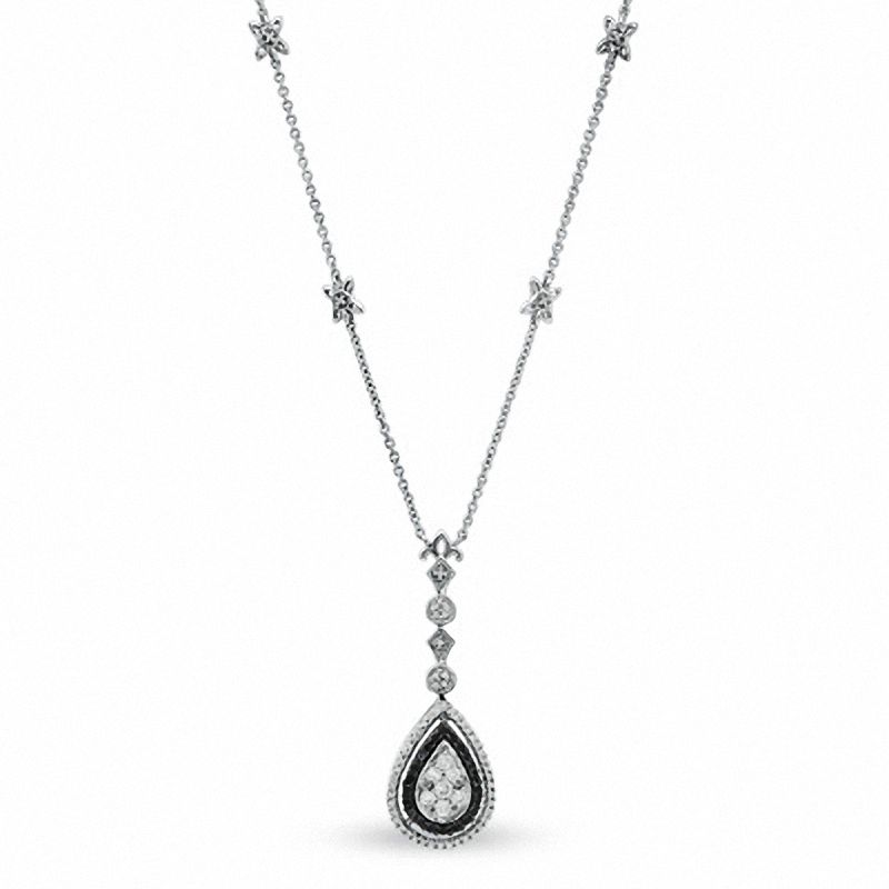 Main Image 1 of 1/2 CT. T.W. Enhanced Black and White Diamond Pear-Shaped Pendant in Sterling Silver