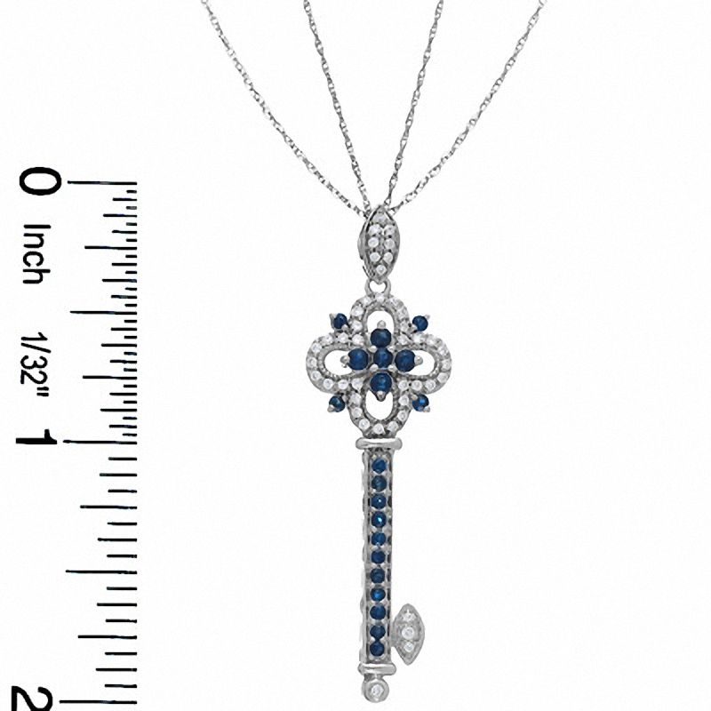 Blue Sapphire and Diamond Accent Key Pendant in Sterling Silver - 24"