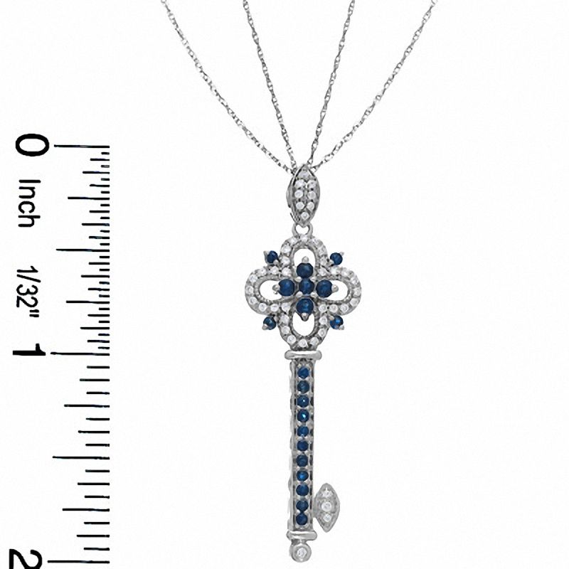 Main Image 2 of Blue Sapphire and Diamond Accent Key Pendant in Sterling Silver - 24"