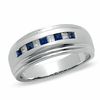 Thumbnail Image 1 of 1/5 CT. T.W. Square-Cut Diamond and Blue Sapphire Band in 14K White Gold